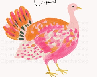 Preppy Turkey PNG, Thanksgiving Turkey Clipart, Fall Brushstroke Watercolor Turkey Graphic, Cute Friendsgiving png, Autumn Digital Download