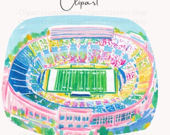 Preppy Football Stadium PNG Clipart, Brushstroke Watercolor Football Field png, College Tailgate Game Day Stadium png, Football Season png