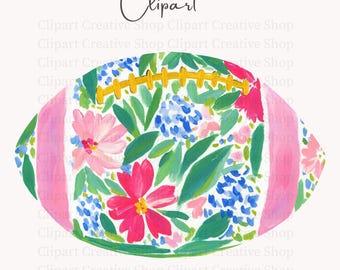 Preppy Floral Football PNG Clipart, Brushstroke Watercolor Coquette Game Day PNG, Trendy Tailgate Football Mom png, Boutique Sports Design