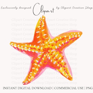 Preppy Orange Starfish PNG, Trendy Watercolor Coastal Starfish Clipart, Tropical Beach Graphic, Vibrant Beach House Decor PNG