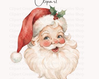 Vintage Santa Claus PNG Clipart, Cute Watercolor Classic Christmas Santa Face png, Trendy Retro Santa Holiday Illustration, Digital Download
