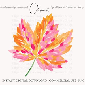 Preppy herfst esdoornblad png-clipart, roze oranje herfstbladafbeelding, trendy penseelstreek seizoenskunstwerk, herfstdecor boutique, sublimatie png