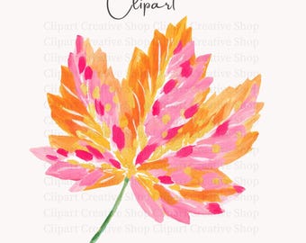 Preppy Fall Maple Leaf PNG Clipart,Pink Orange Autumn Leaf Graphic,Trendy Brushstroke Seasonal Artwork, Boutique Fall Decor, Sublimation png