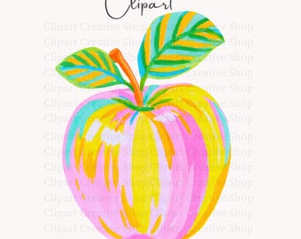 Preppy Colorful Apple PNG, Watercolor Painterly Teacher Apple Clipart, Fun Back to School PNG, Classroom Decor png, School Sublimation png