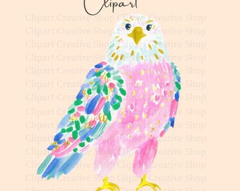 Preppy Eagle PNG Clipart, Colorful Painterly Watercolor Nature Wildlife Bird PNG, Sublimation Design, Commercial Use, Bald Eagle Mascot png