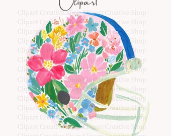 Preppy Floral Football Helmet PNG Clipart, Brushstroke Watercolor Game Day png, Coquette Football Mom PNG, Football Season Sublimation png