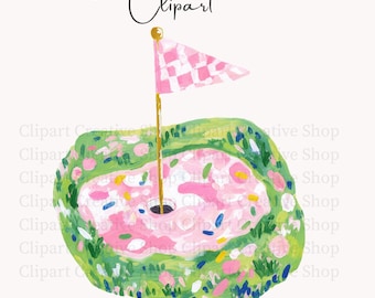 Preppy Golf Course PNG Clipart, Coastal Beach Golf Club Design, Painterly Watercolor Brushstroke Pink Golf Aesthetic, Summer Resort PNG