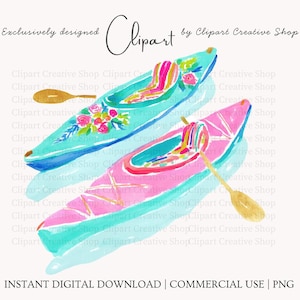Preppy kajak png-clipart, roze kustzomerafbeelding, Floral Lake Boat aquarelkunst, sublimatieontwerp boetiek