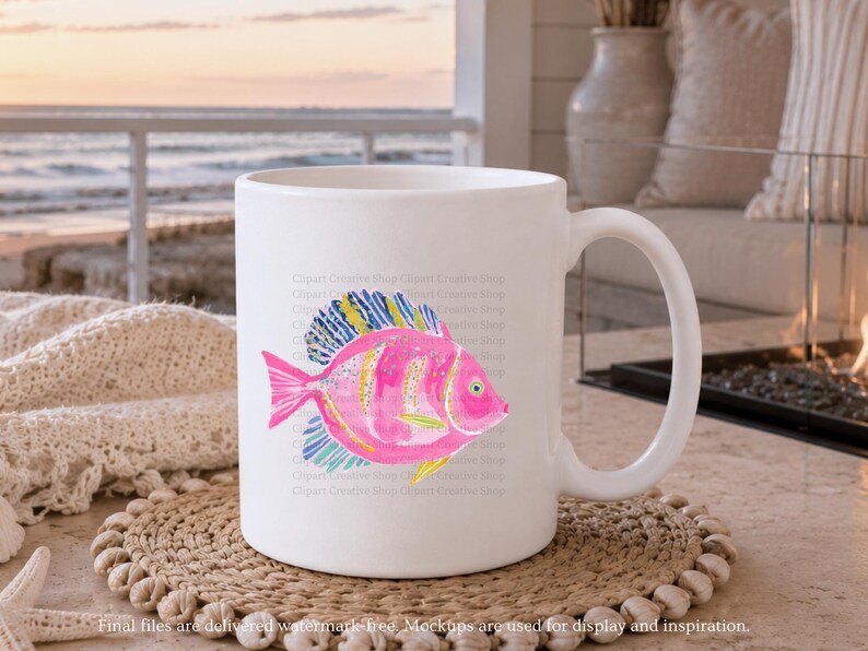 Adrette Tropische Fische PNG, Rosa Küsten Tropische Fische Brushstroke Aquarell Clipart, Bunte Beachy Illustration, Sommer Nautisches Design Bild 8