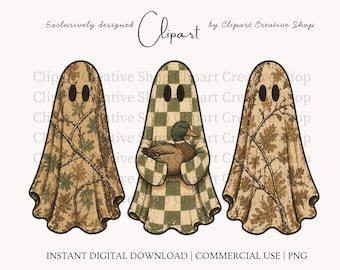 Retro Camo Ghost Trio PNG Clipart, Hunting Halloween Design, Vintage Ghost png, Mallard Duck Spooky Season Graphic, Fall Outdoorsman png