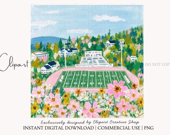 Small Town Football Stadium PNG Clipart, Trendy Brushstroke Watercolor Floral Football Season png, Football Mom PNG, Tailgate Game Day png