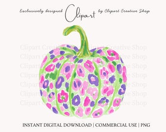 Preppy Leopard Pumpkin PNG, Pastel Watercolor Halloween Pumpkin Clipart,  Fall Decor PNG, Girly Autumn Pumpkin Design, Commercial Use