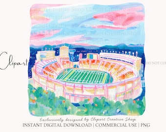Preppy Football Stadium PNG Clipart, Watercolor Painterly College & Pro Football Field png, Night Game Day Tailgate PNG, Football Mom png
