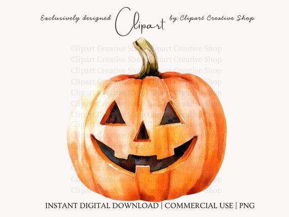 Jack O Lantern PNG, Halloween Pumpkin Clipart, Timeless Watercolor Fall Art, Spooky Autumn Graphic, Digital Download, Sublimation png