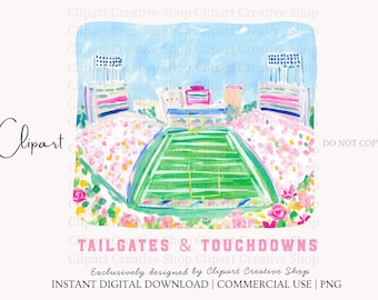 Tailgates & Touchdowns PNG Clipart, Preppy Painterly Football Stadium png, Football Game Day PNG, Football Mom Shirt Design, Sublimation png