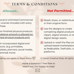 K&ouml;nnte beinhalten: Allgemeine Gesch&auml;ftsbedingungen mit schwarzem und gr&uuml;nem Text auf cremefarbenem Hintergrund. Der Text umrei&szlig;t, was beim Kauf digitaler Kunstwerke erlaubt und nicht erlaubt ist. Das Dokument enth&auml;lt den Text &bdquo;Pers&ouml;nliche & uneingeschr&auml;nkte kommerzielle Nutzung&ldquo; und &bdquo;Verwendung auf fertigen physischen Produkten&ldquo;.