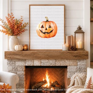 Jack O Lantern PNG, Halloween Pumpkin Clipart, Timeless Watercolor Fall Art, Spooky Autumn Graphic, Digital Download, Sublimation png image 3