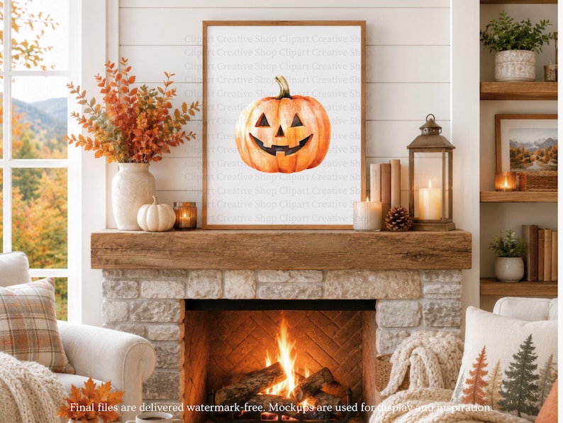 Jack O Lantern PNG, Halloween Pumpkin Clipart, Timeless Watercolor Fall Art, Spooky Autumn Graphic, Digital Download, Sublimation png image 3