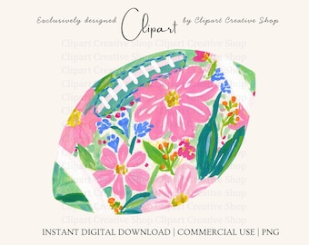 Preppy Floral Football PNG Clipart, Trendy Painterly Watercolor Football png, Coquette Small Town Football Mom PNG, Tailgate Sublimation png