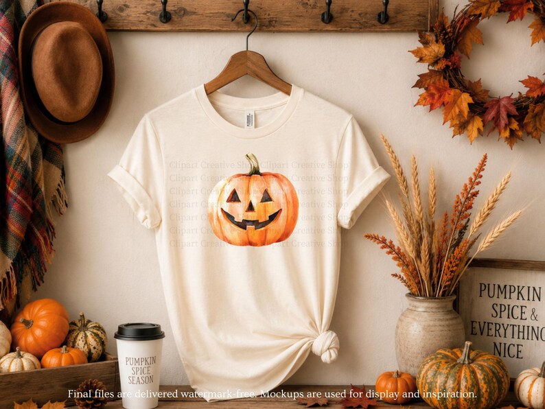 Jack O Lantern PNG, Halloween Pumpkin Clipart, Timeless Watercolor Fall Art, Spooky Autumn Graphic, Digital Download, Sublimation png image 5