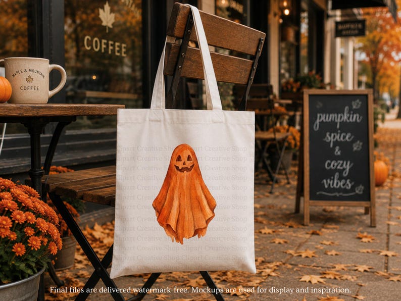 Imágenes prediseñadas PNG de fantasmas de calabaza vintage, arte de fantasmas de Halloween en acuarela, calabaza de Halloween nostálgica, imagen PNG de una acogedora cabaña de Halloween, descarga digital imagen 9