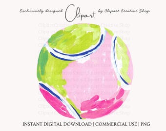 Preppy Tennis Ball PNG, Trendy Painterly Watercolor Tennis Clipart, Tennis Lover PNG, Tennis Mom Graphic, Summer Sport png, Sublimation png