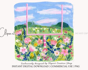 Preppy Football Goal Post PNG Clipart, Brushstroke Painterly Floral Football Field png, Small Town Game Day png, Trendy Football Season png
