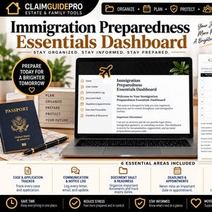 Immigration Organizer & Planner | Notion Template + Printable Fillable PDF | Document Tracker, Case and Deadline Organizer