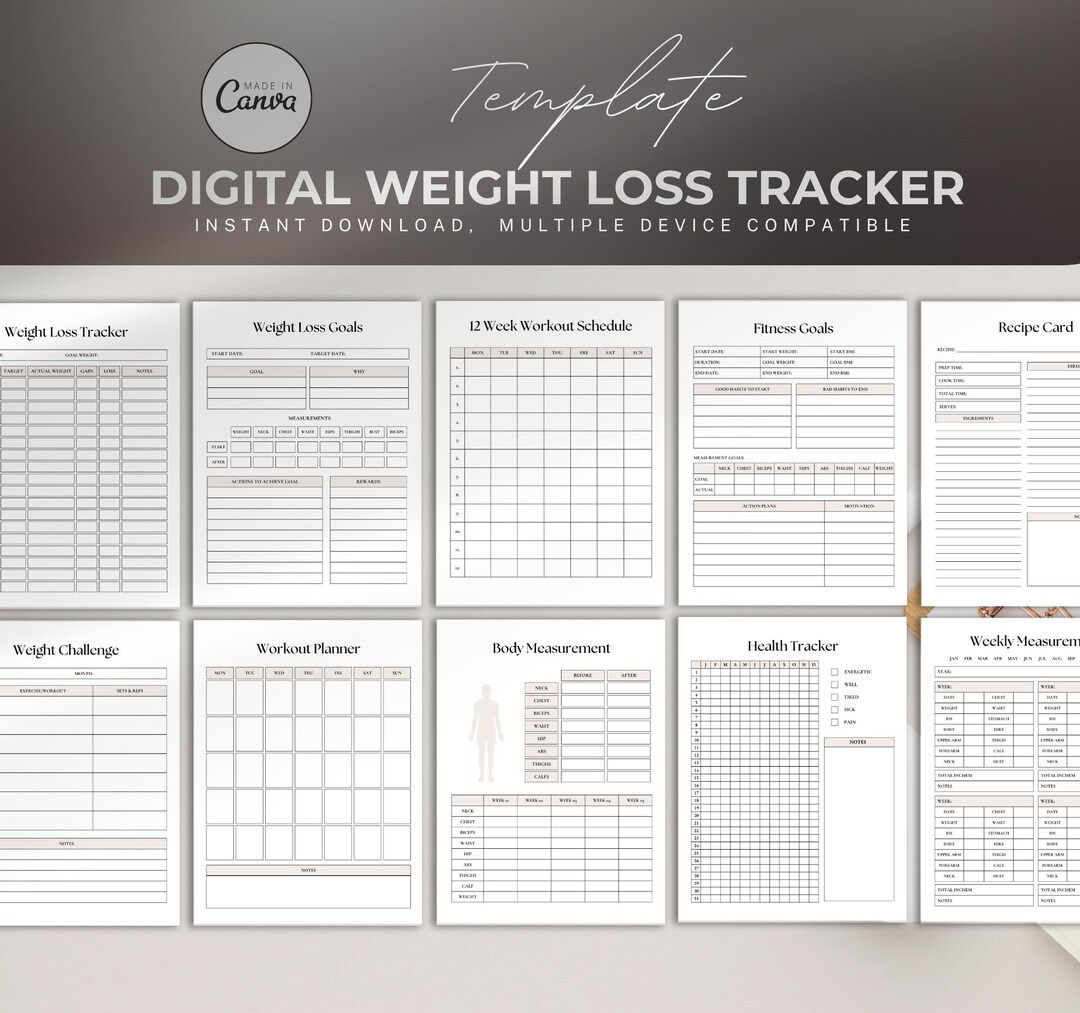 Digital Weight Loss Tracker | Printable & Customizable Fitness and Diet ...