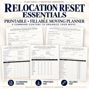 Relocation Reset Essentials | Printable & Fillable Moving Planner PDF | Moving Checklist, Budget, Packing and Document Organizer