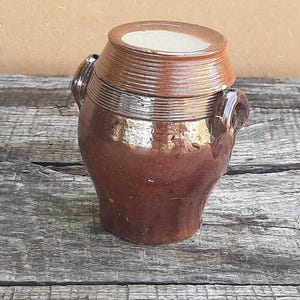 Antique miniature glazed stoneware salt cellar - Small French preserve pot - Salt pot - Condiment pot - Glazed stoneware