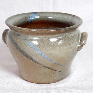 Small khaki and blue French stoneware pot for salt - stoneware jar - French preserve pot