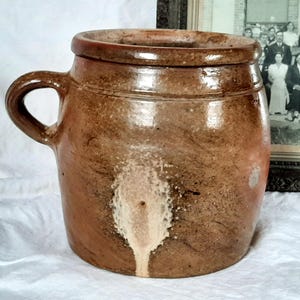 Antique French stoneware pot - Antique French preserve pot - Antique stoneware salting tub - Vintage stoneware utensil pot