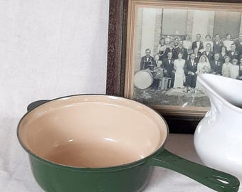 Vintage Le Creuset groene gietijzeren steelpan - Gemaakt in Frankrijk
