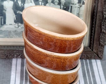 Mini piatti in terracotta smaltata francese d'epoca - Terrine da forno individuali - Stoviglie da cucina francesi d'epoca