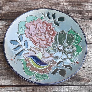 Vintage ceramic wall art, flower-decorated plate to hang on the wall, flower pottery, Sant Vicens, southern French decor