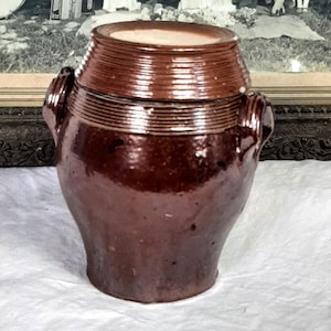 Mini saloir ancien en grès émaillé - Petit pot à confit français- small antique French preserve jar