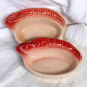 Small individual vintage seafood dishes - Seafood bowl sauce - French ceramic bowls shaped like langoustines and lobsters