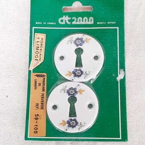 Vintage Limoges porseleinen slotdeksels met blauwe bloemen, deurdecoratie, vintage hang- en sluitwerk