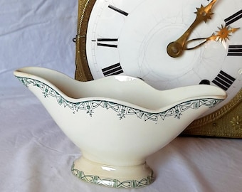 Antique ironstone gravy boat with green decoration, Saint Amand