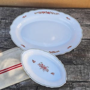 Vintage Arcopal serving dishes with a floral design of small roses, vintage tableware from the 1970s