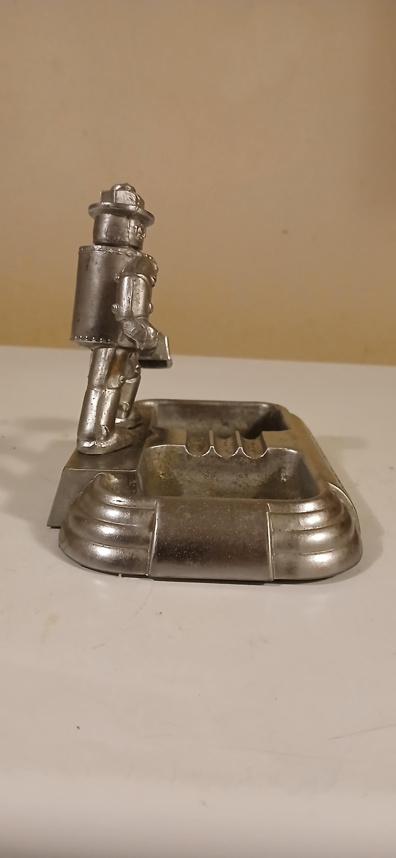Vintage Iron Fireman Ashtray - Retro Metal Smoking Accessory