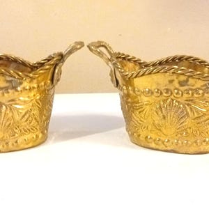 Vintage Brass Planters Set of 2, Decorative Brass Cachepots with Handles, Handcrafted Ornate Brass Pots, Boho Home Decor, Antique Brass