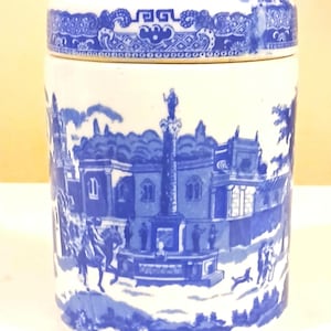 Victoria Ware Ironstone Blue & White Lidded Jar – Vintage Transferware Canister – Antique Style Ceramic Storage – Farmhouse Cottagecore Deco