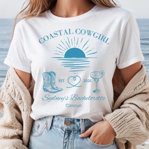 Coastal Cowgirl Bachelorette T-Shirt, Beach Bride Tee, Cowgirl Theme Party Shirt, Western Bachelorette Top, Coastal Wedding Gift