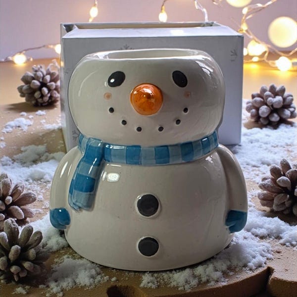 Ceramic Snowman Wax Melt Burner: Christmas Oil Warmer, Festive Decor