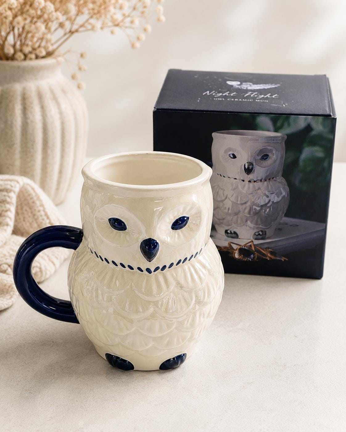 Night Flight Owl Mug. Large Ceramic Owl Cup. Cosy Cottagecore Coffee Mug. Celestial Owl Gift
