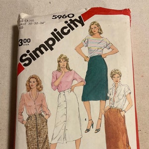 Vintage 80’s Simplicity Pattern 5960 Basic Skirt Variations S16/18/20 W30/32/34
