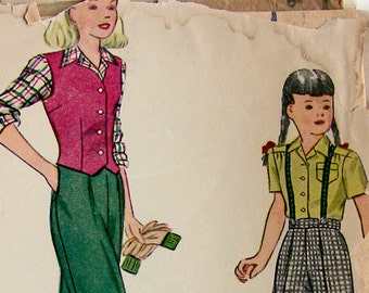 Simplicity 2003 Vintage WWII 1940&#39;s Girl&#39;s Pants, Blouse, Vest, Outfits Size 10