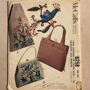Vintage 60's Crewel bordado bolso/patrones de bolso McCalls 6258